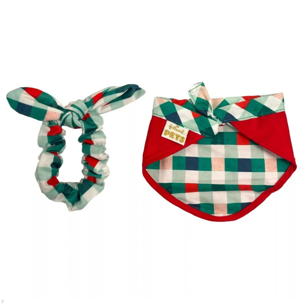 Hallmark Red and Green Pet Bandana with Scrunchie- FOR DOG AND PERSON!!! NWT